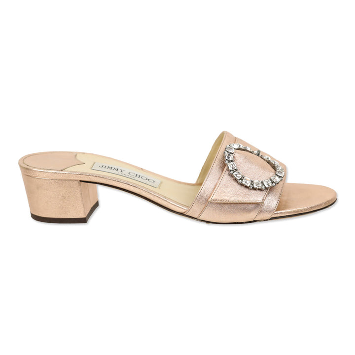 Jimmy Choo Granger 35 Metallic Rose Gold Leather Sandals