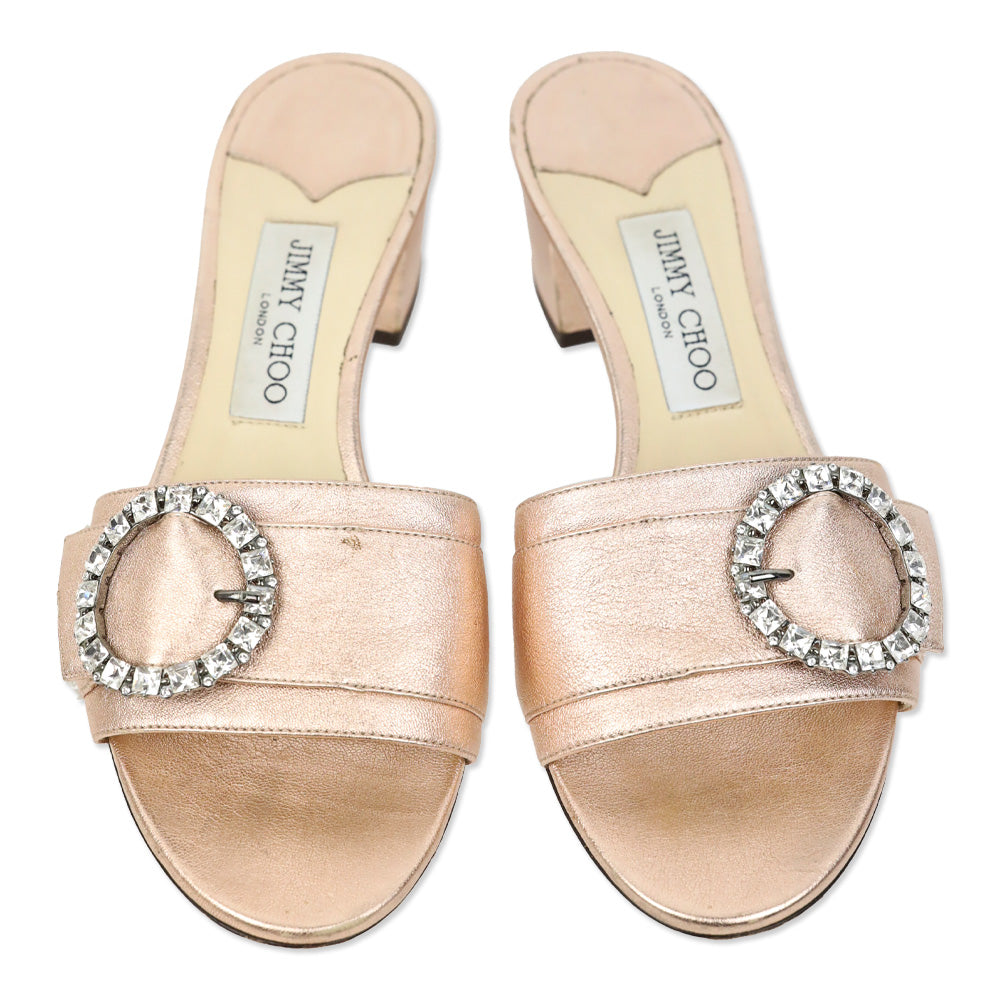 Jimmy Choo Granger 35 Metallic Rose Gold Leather Sandals