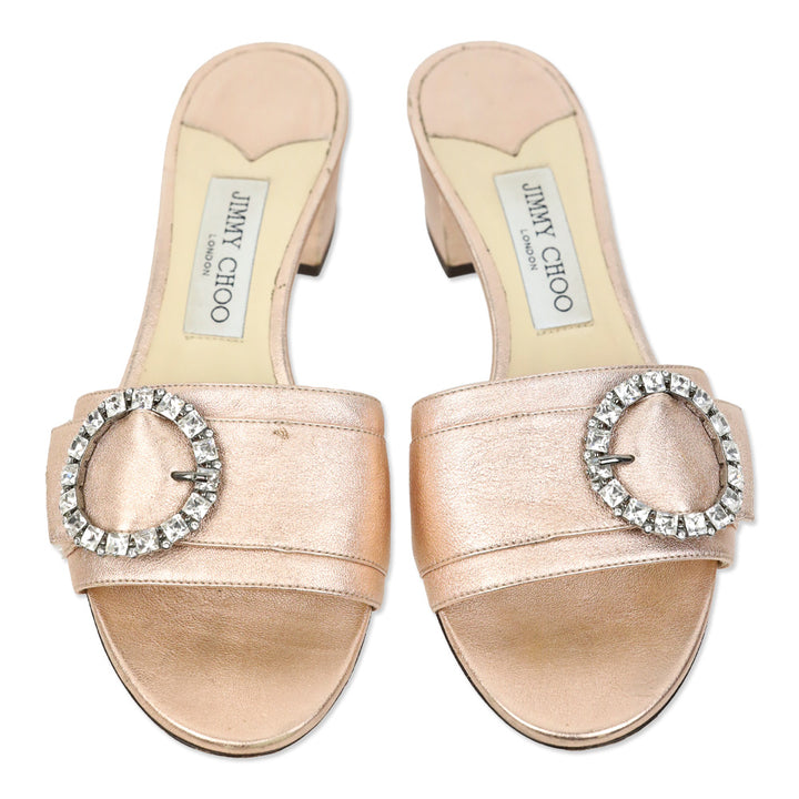 Jimmy Choo Granger 35 Metallic Rose Gold Leather Sandals
