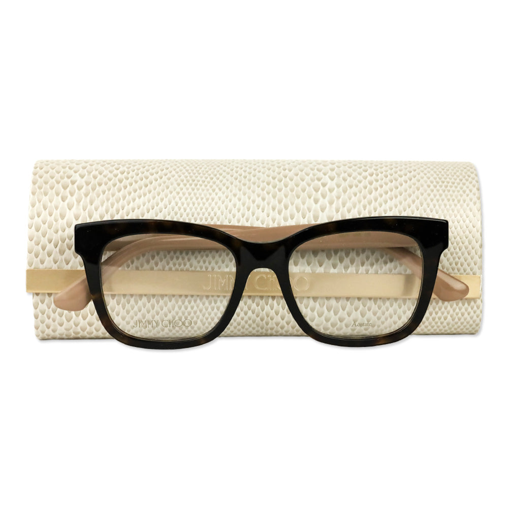 Jimmy Choo Havana Nude Glitter Acetate Square Eyeglasses