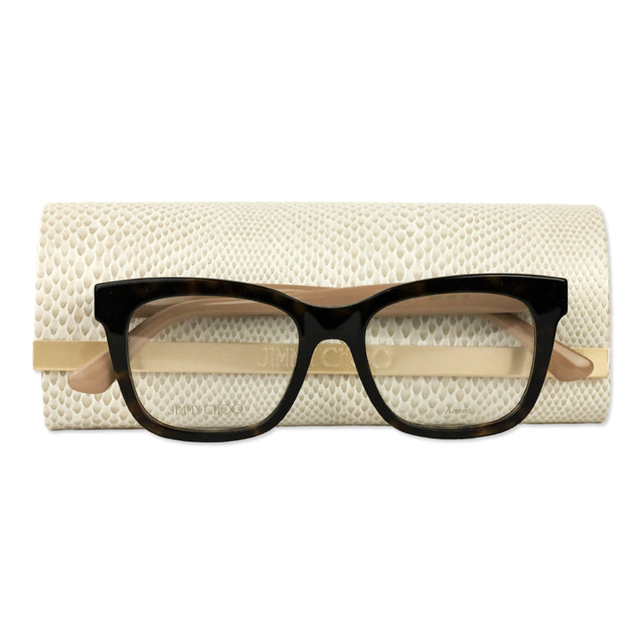 Jimmy Choo Havana Nude Glitter Acetate Square Eyeglasses