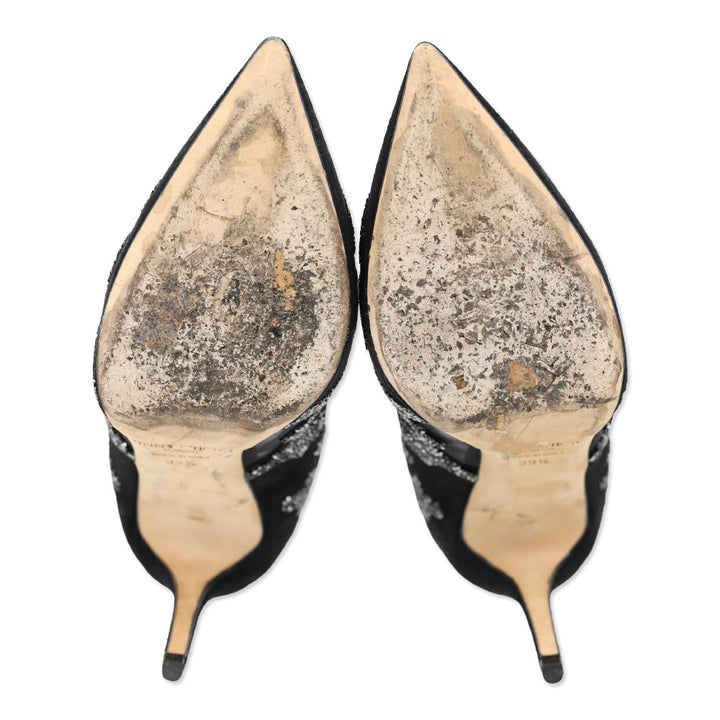 Jimmy Choo Karmel Crystal Embellished Black Suede and Mesh Pump