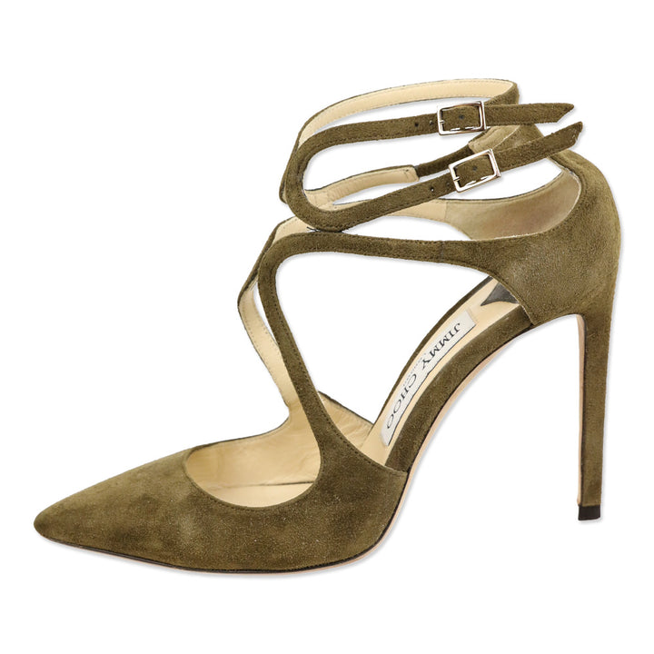 Jimmy Choo Lancer 85 Olive Suede Pump