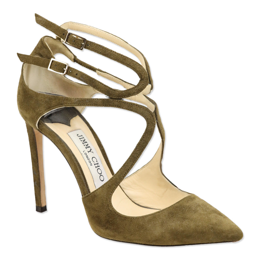 Jimmy Choo Lancer 85 Olive Suede Pump