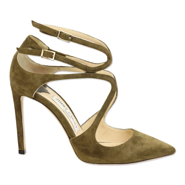 Jimmy Choo Lancer 85 Olive Suede Pump