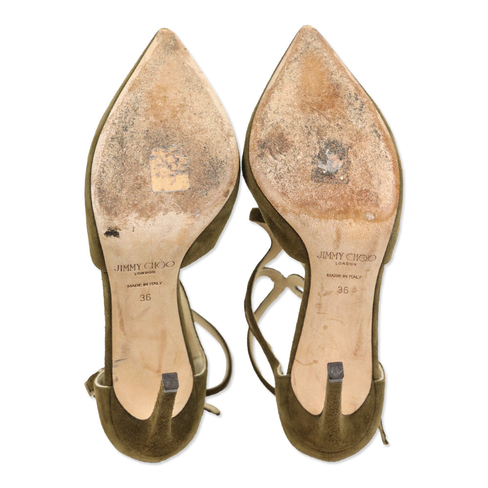 Jimmy Choo Lancer 85 Olive Suede Pump