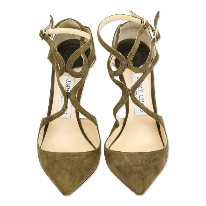 Jimmy Choo Lancer 85 Olive Suede Pump