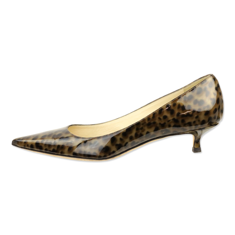 Jimmy Choo Leopard Print Patent Leather Kitten Pump