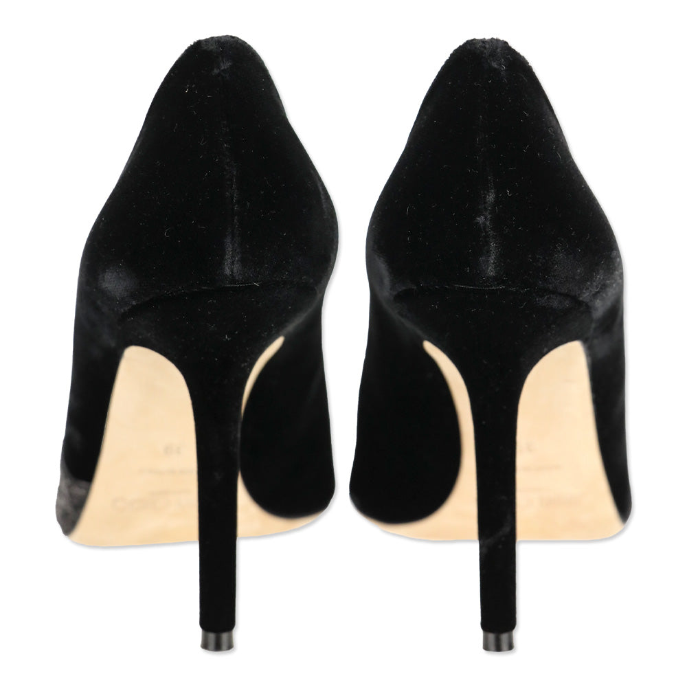 Jimmy Choo Love 100 Black Asymmetrical Velvet/Glitter Pump
