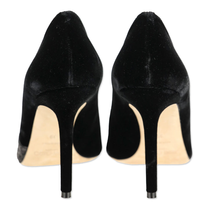 Jimmy Choo Love 100 Black Asymmetrical Velvet/Glitter Pump