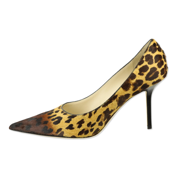 Jimmy Choo Love 85 Natural Mix Degrade Leopard Print Pony Pointed Pumps