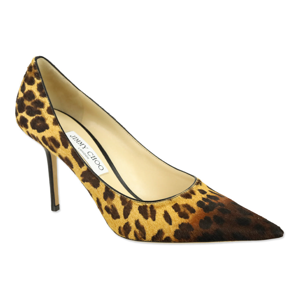Jimmy Choo Love 85 Natural Mix Degrade Leopard Print Pony Pointed Pumps