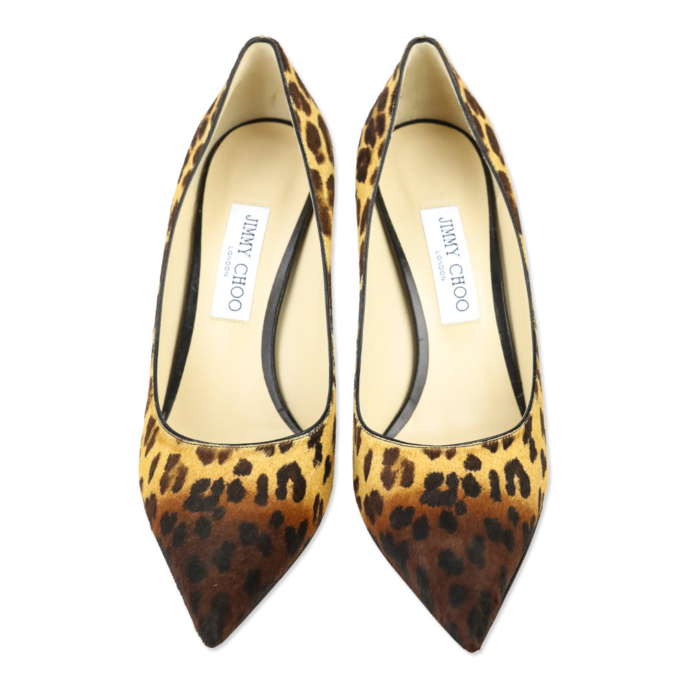 Jimmy Choo Love 85 Natural Mix Degrade Leopard Print Pony Pointed Pumps