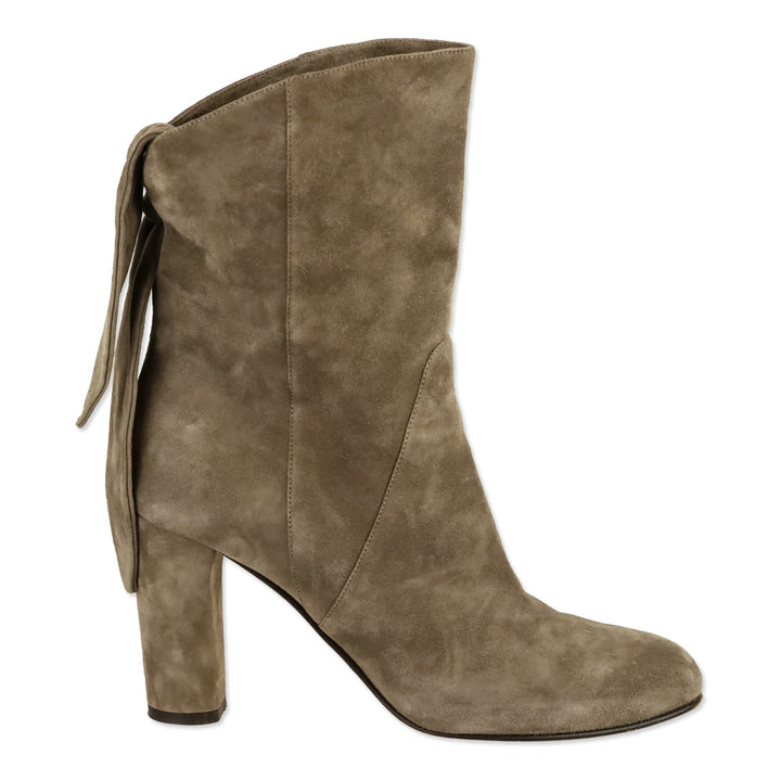 Jimmy Choo Malene 85 Stone Suede Knotted Booties