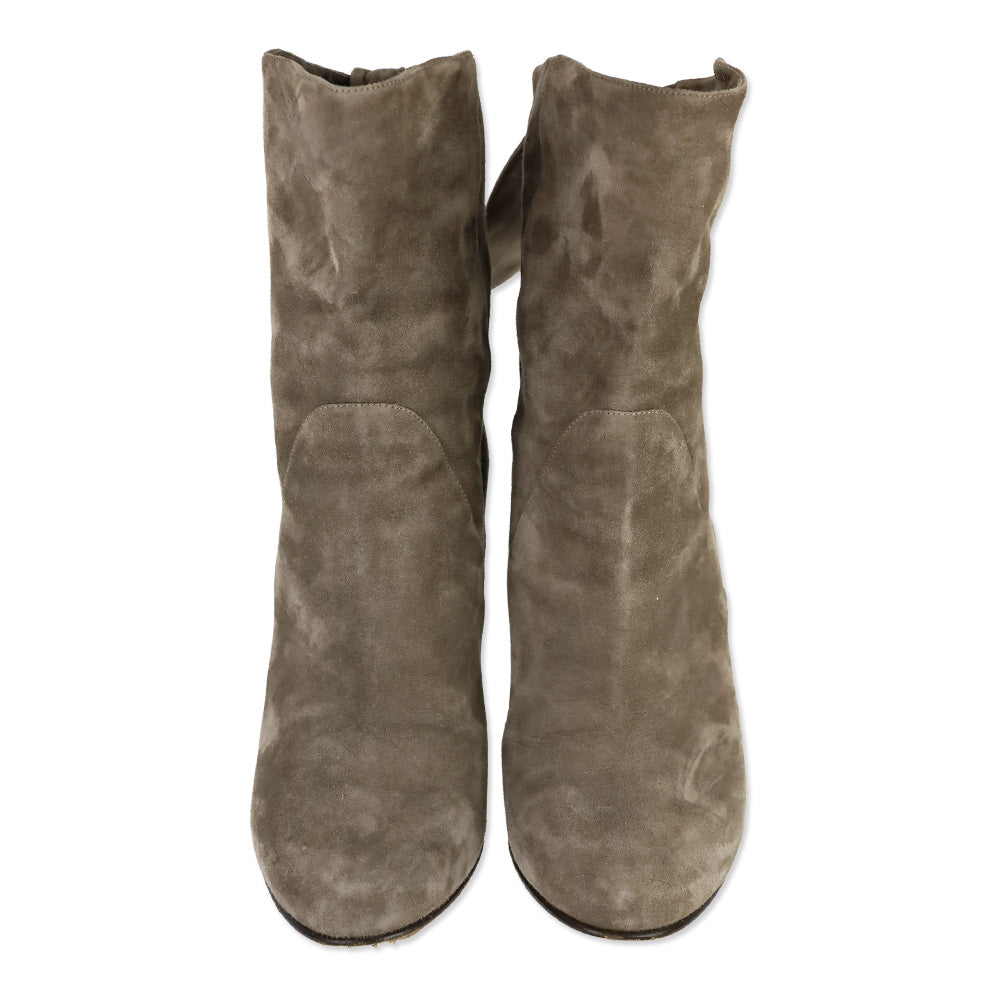 Jimmy Choo Malene 85 Stone Suede Knotted Booties