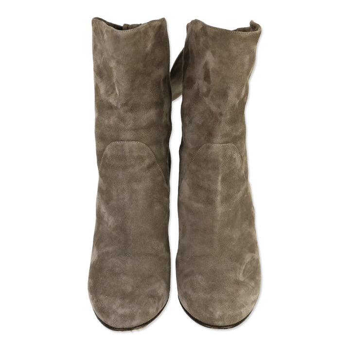 Jimmy Choo Malene 85 Stone Suede Knotted Booties