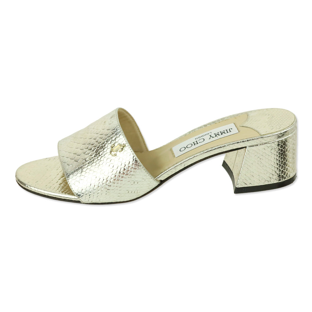 Jimmy Choo Metallic Gold Lizard Embossed Minea 45 Sandals