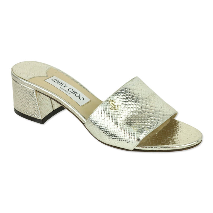 Jimmy Choo Metallic Gold Lizard Embossed Minea 45 Sandals