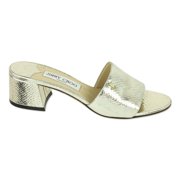 Jimmy Choo Metallic Gold Lizard Embossed Minea 45 Sandals