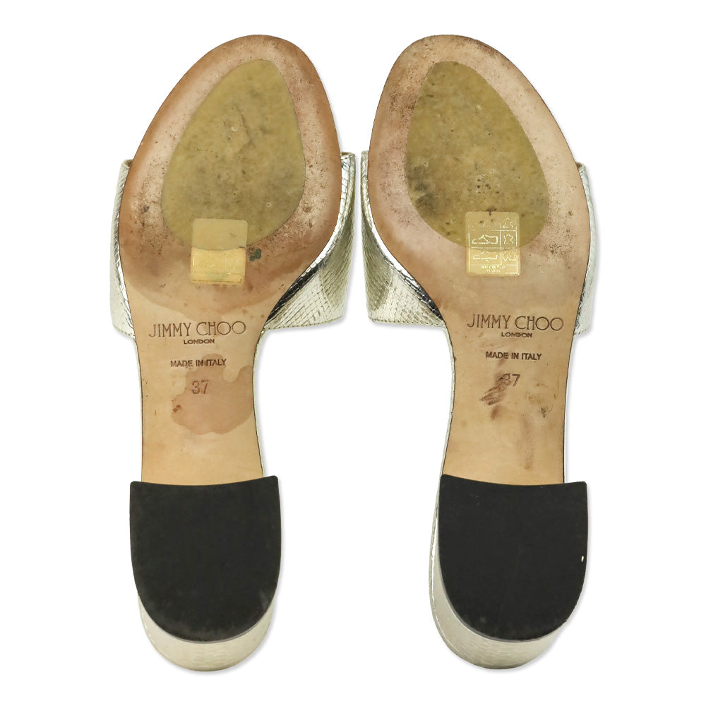 Jimmy Choo Metallic Gold Lizard Embossed Minea 45 Sandals