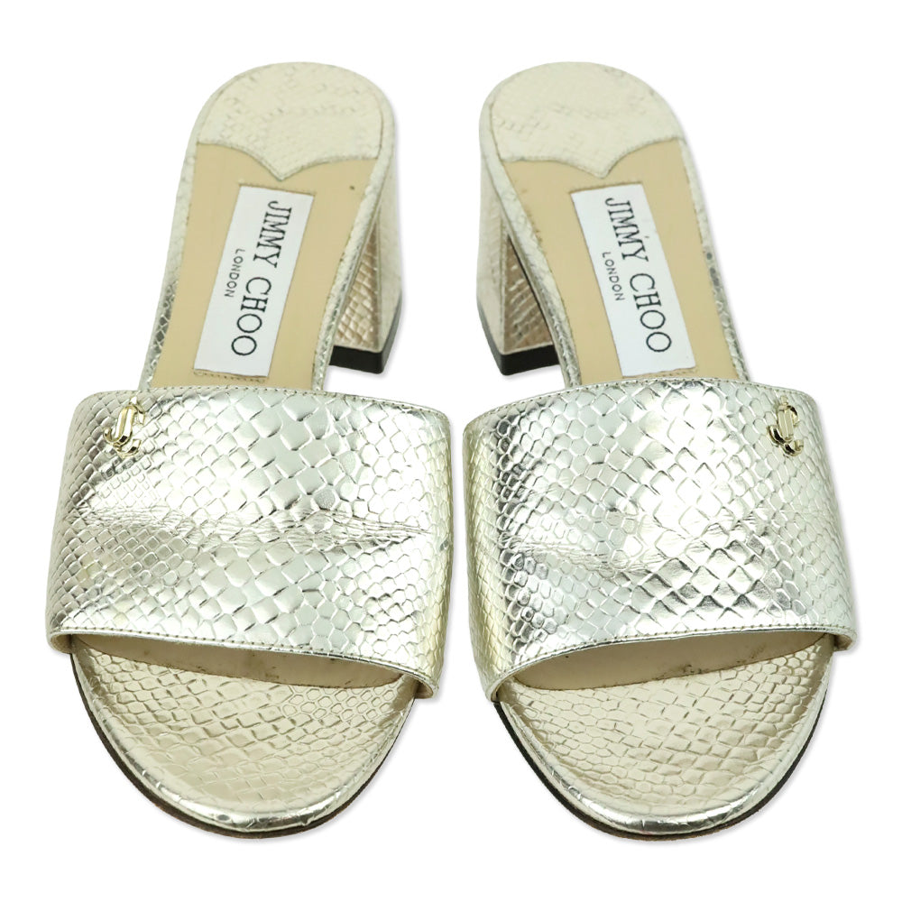 Jimmy Choo Metallic Gold Lizard Embossed Minea 45 Sandals