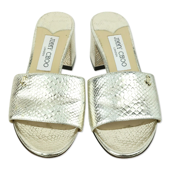 Jimmy Choo Metallic Gold Lizard Embossed Minea 45 Sandals
