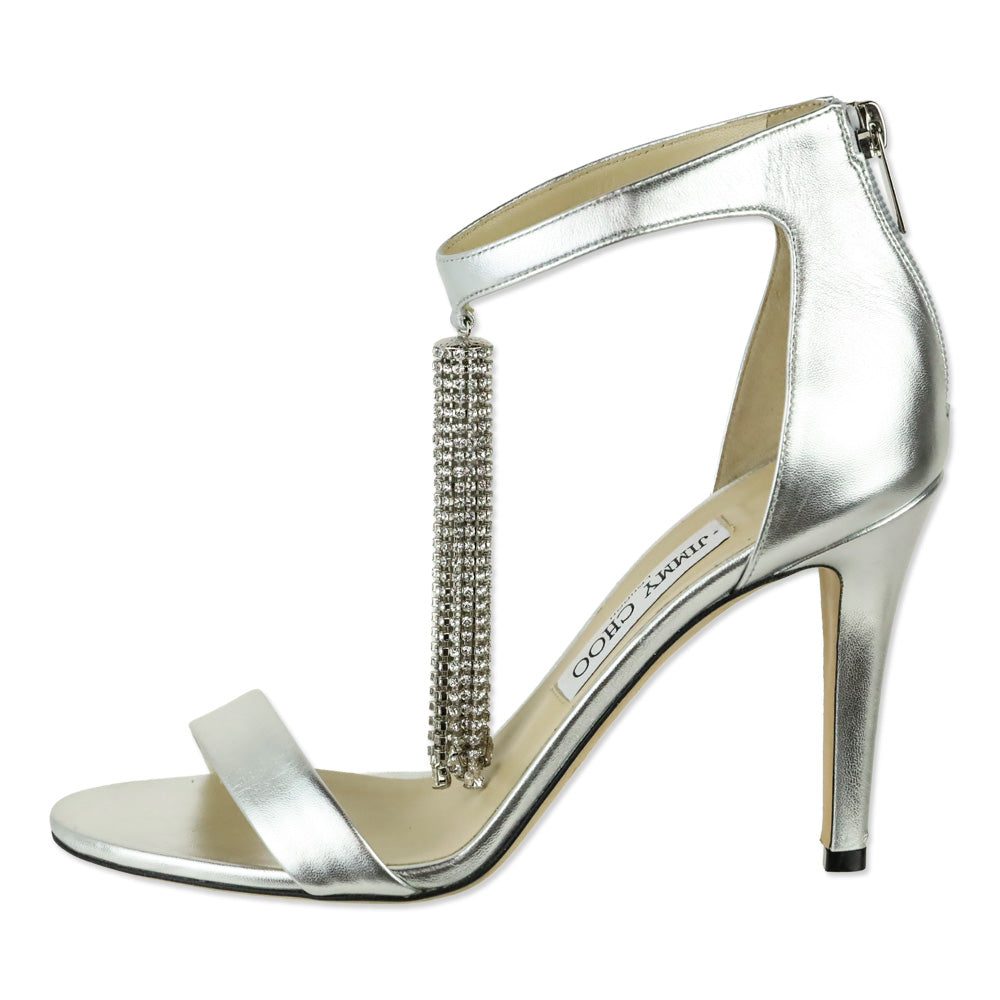Jimmy Choo Metallic Silver Leather with Crystal Chandelier Viola 100 Pump