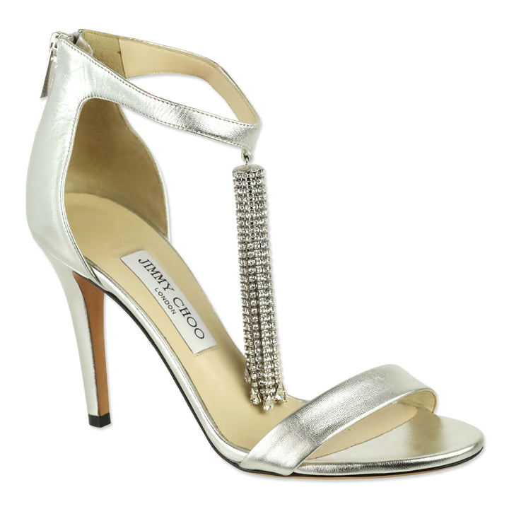 Jimmy Choo Metallic Silver Leather with Crystal Chandelier Viola 100 Pump