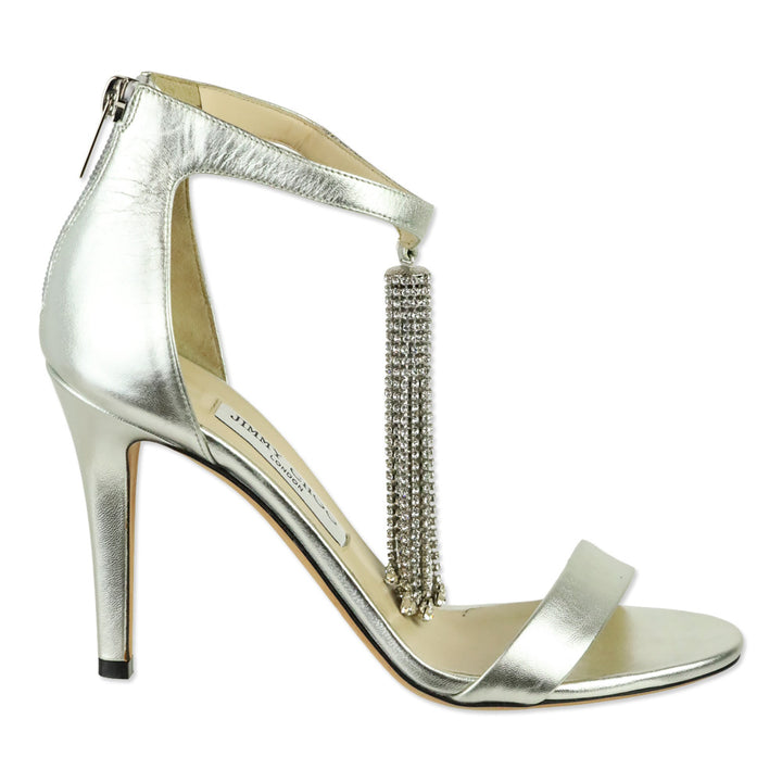 Jimmy Choo Metallic Silver Leather with Crystal Chandelier Viola 100 Pump