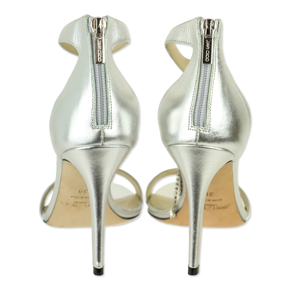 Jimmy Choo Metallic Silver Leather with Crystal Chandelier Viola 100 Pump