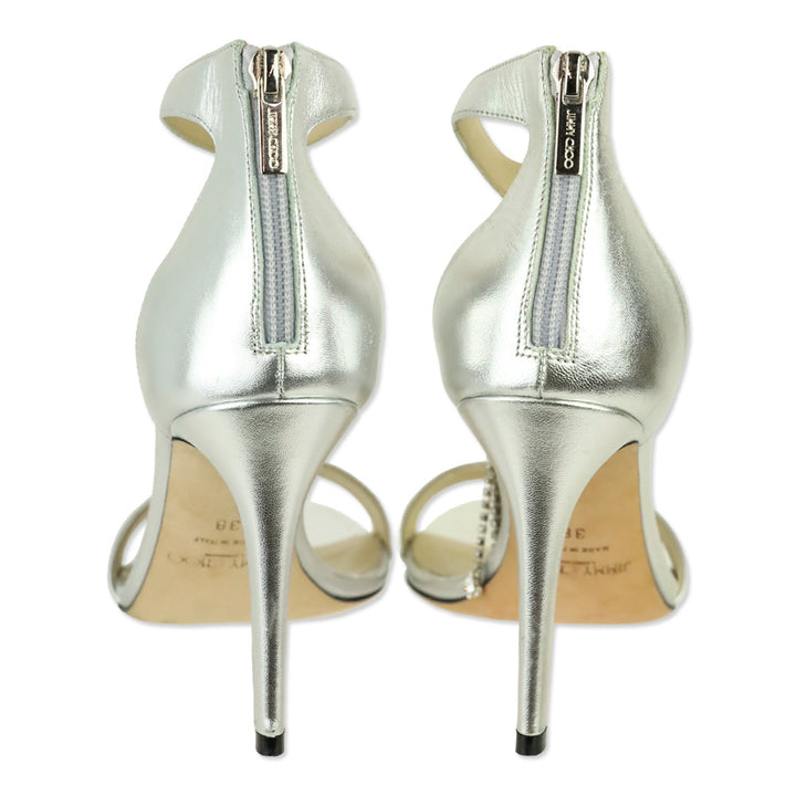 Jimmy Choo Metallic Silver Leather with Crystal Chandelier Viola 100 Pump