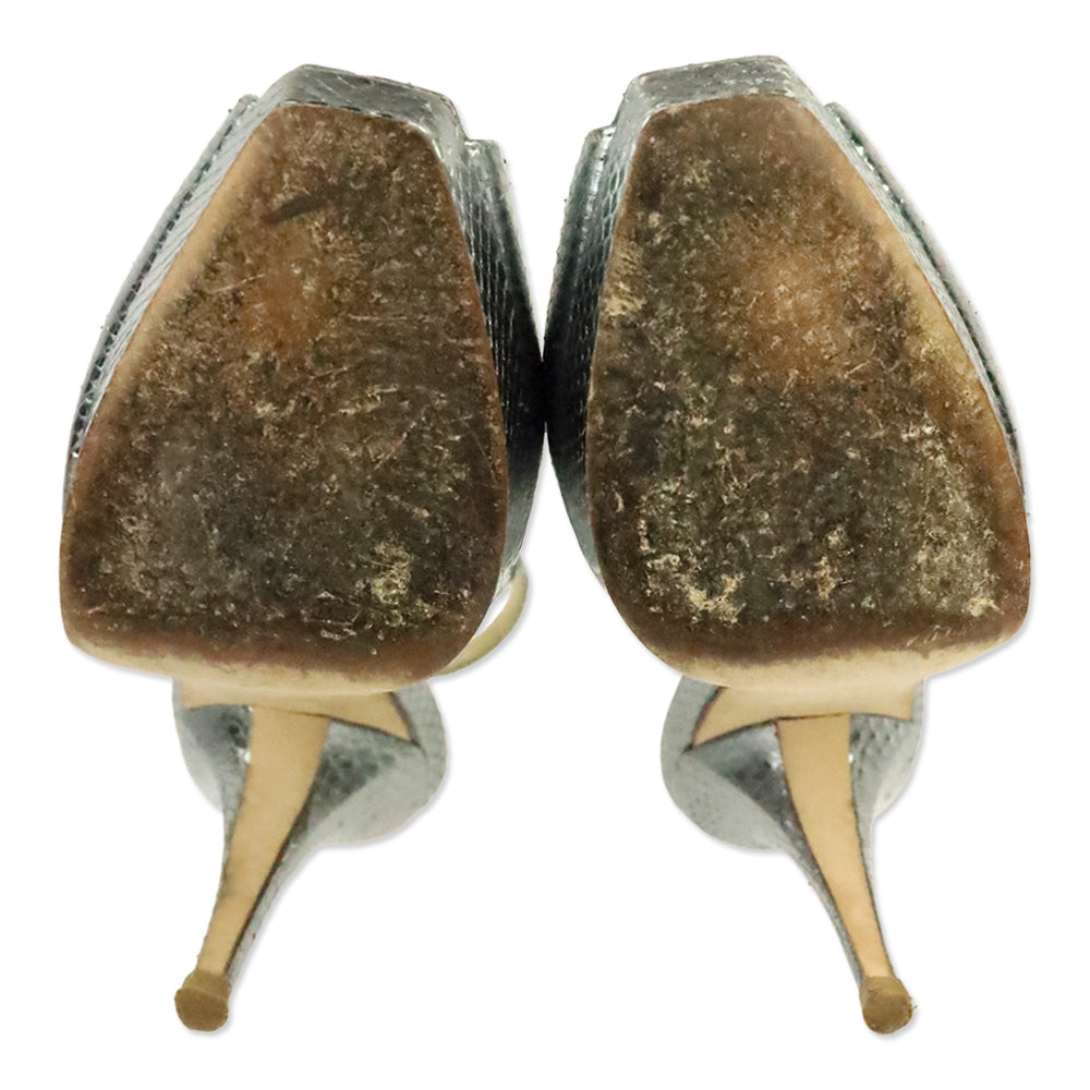 Jimmy Choo Metallic Silver Watersnake Slingback Pumps Heels