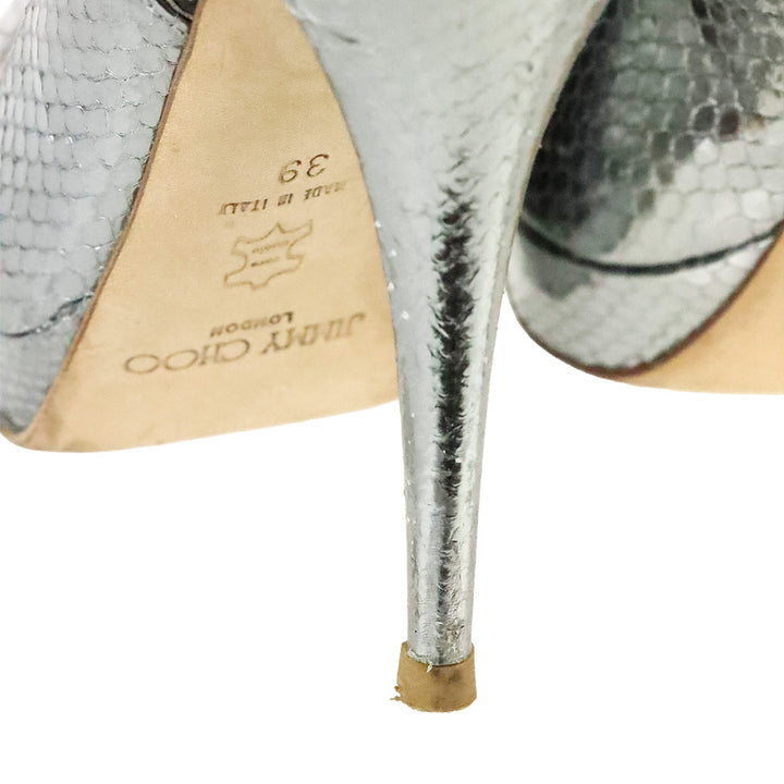 Jimmy Choo Metallic Silver Watersnake Slingback Pumps Heels