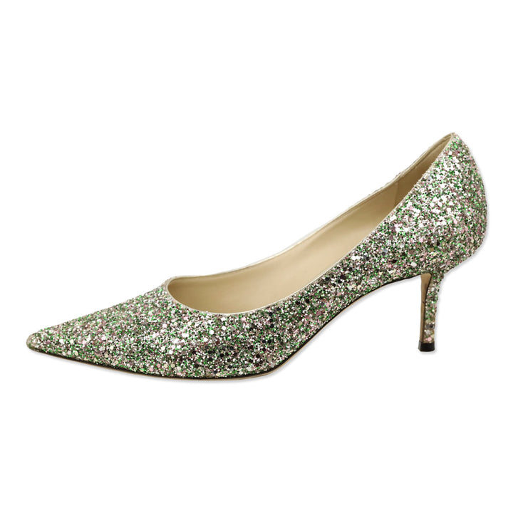 Jimmy Choo Miami Mint Halo Coarse Glitter Romy 85 pumps