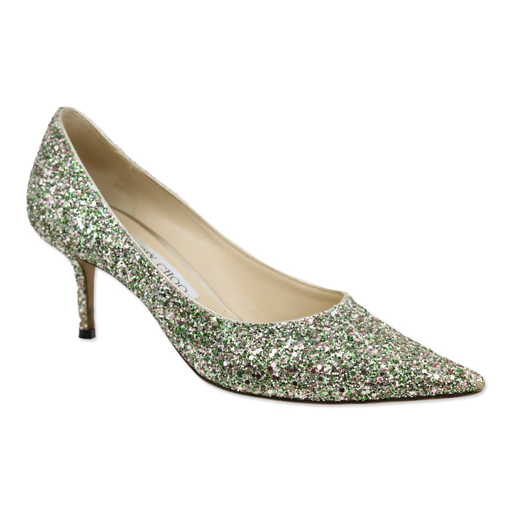 Jimmy Choo Miami Mint Halo Coarse Glitter Romy 85 pumps