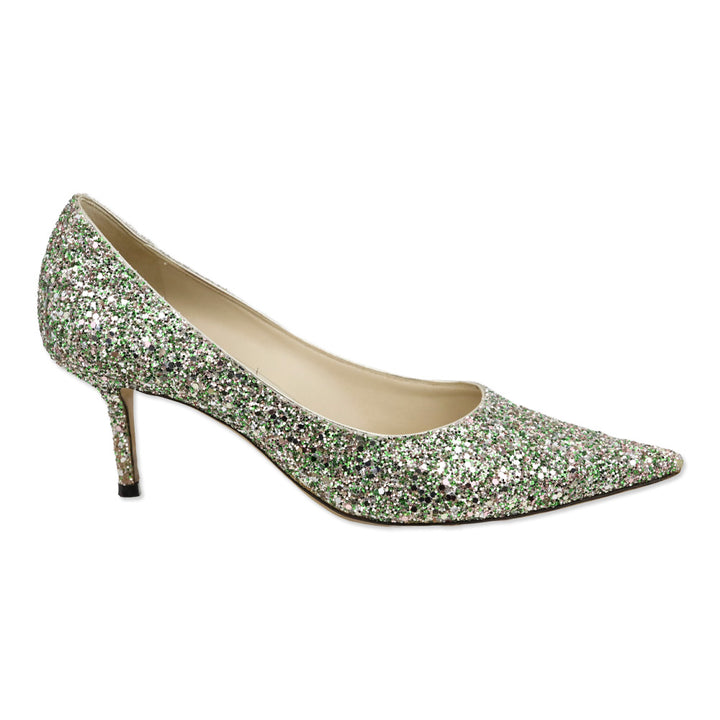 Jimmy Choo Miami Mint Halo Coarse Glitter Romy 85 pumps