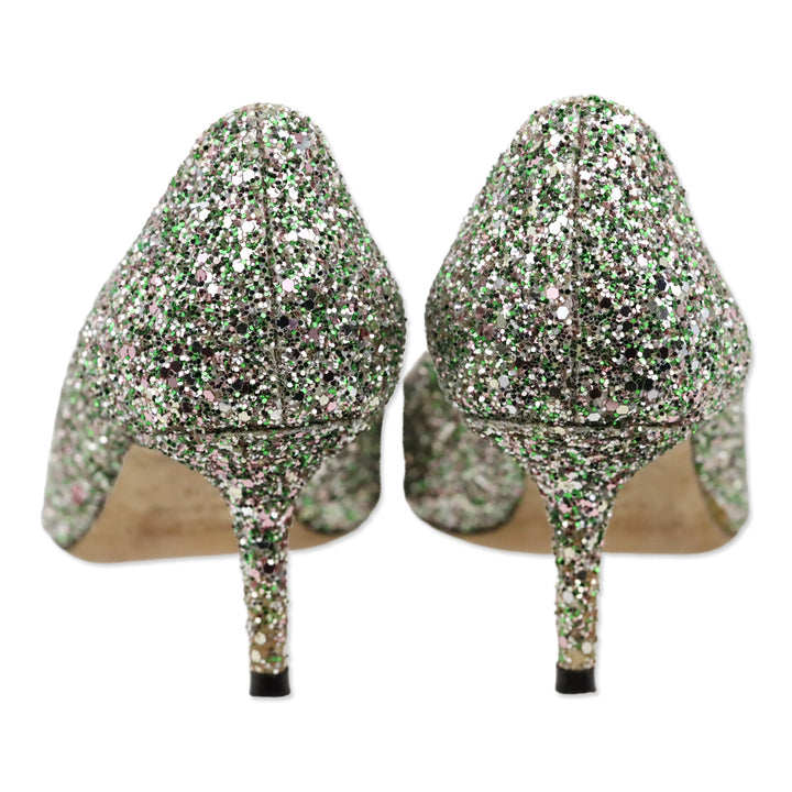 Jimmy Choo Miami Mint Halo Coarse Glitter Romy 85 pumps