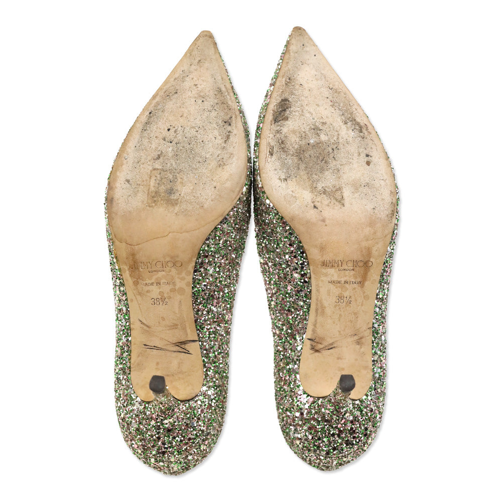 Jimmy Choo Miami Mint Halo Coarse Glitter Romy 85 pumps