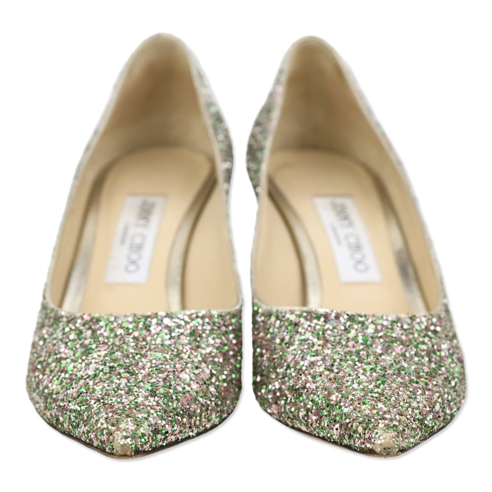 Jimmy Choo Miami Mint Halo Coarse Glitter Romy 85 pumps