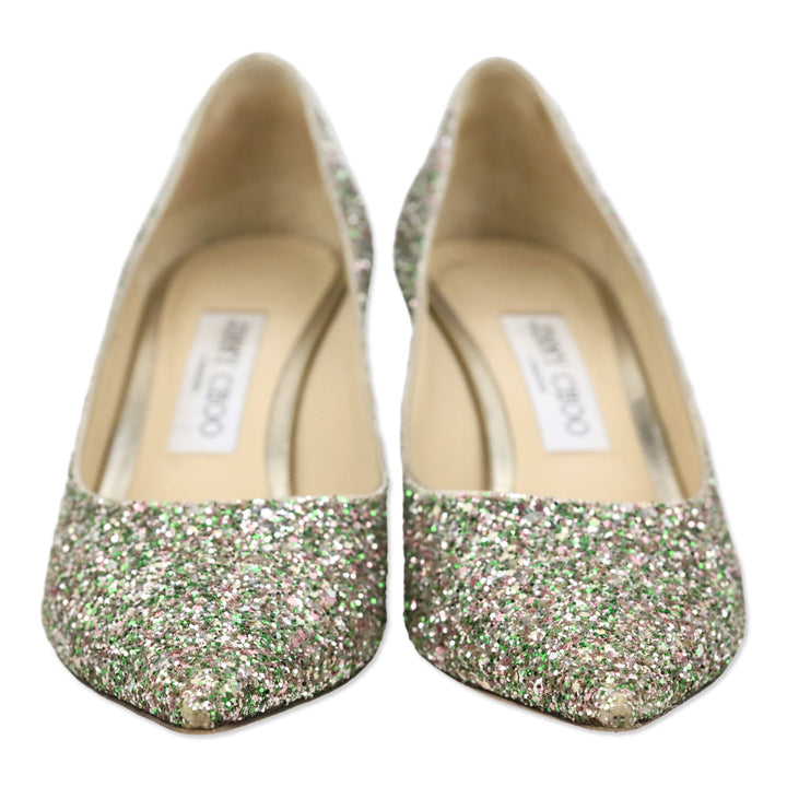 Jimmy Choo Miami Mint Halo Coarse Glitter Romy 85 pumps
