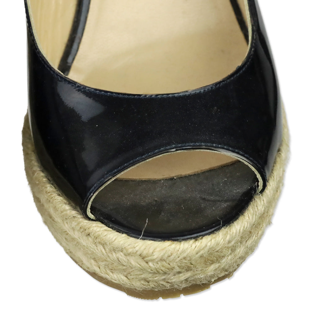 Jimmy Choo Navy Patent Leather Polar Slingback Espadrille Wedge Sandals