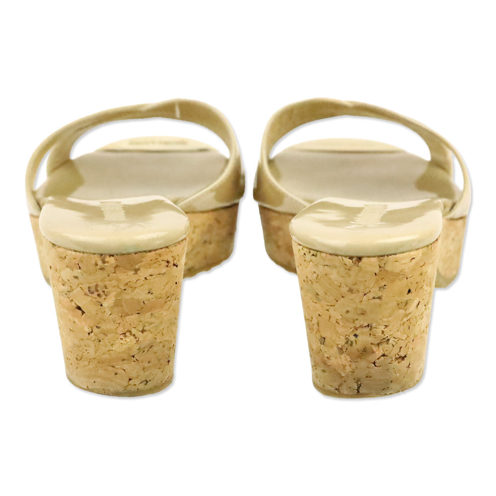 Jimmy Choo Nude Panna Patent Leather Cork Wedge Slides