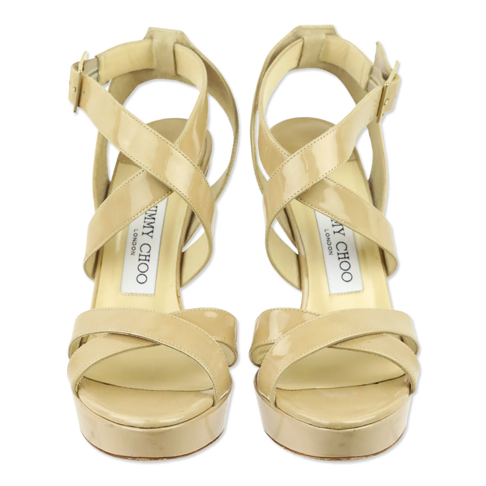 Jimmy Choo Nude Patent Leather 120 Vamp Sandal