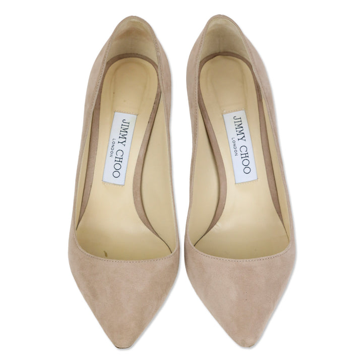 Jimmy Choo Nude Suede Pointed Toe Pumps