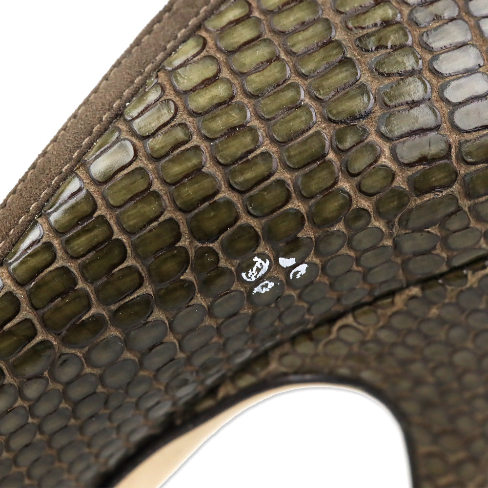 Jimmy Choo Olive Lizard Skin Suede Cutout Kitten Pumps