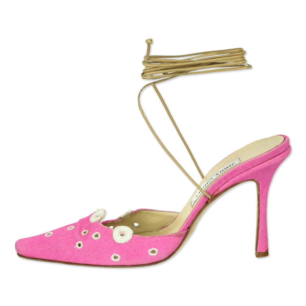 Jimmy Choo Pink Denim Eyelet Ankle-Wrap Pump