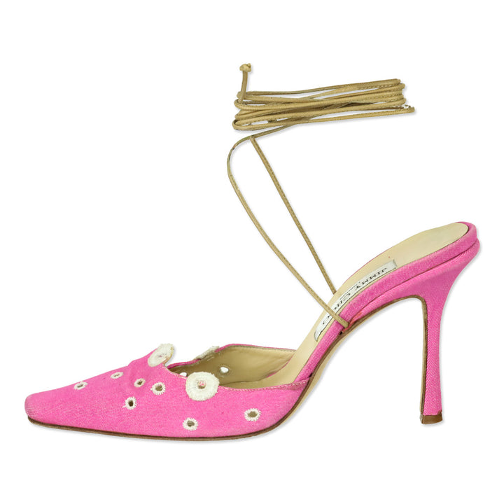 Jimmy Choo Pink Denim Eyelet Ankle-Wrap Pump