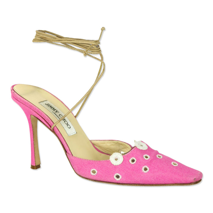 Jimmy Choo Pink Denim Eyelet Ankle-Wrap Pump