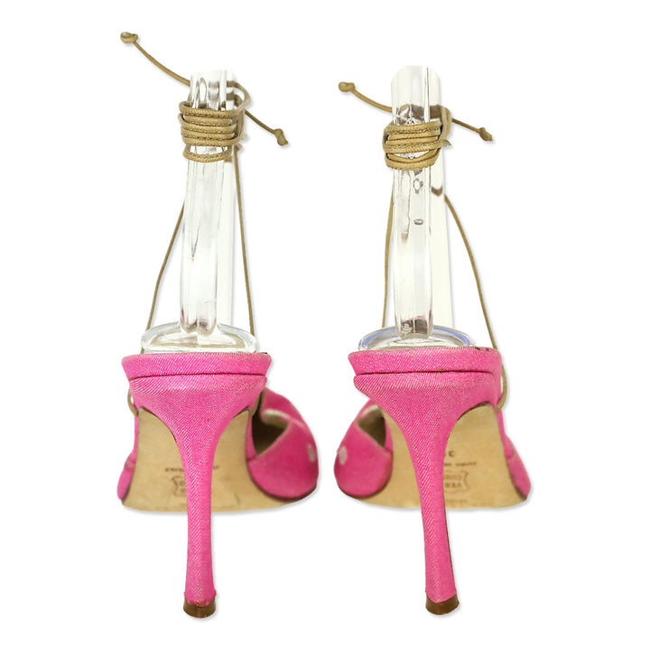Jimmy Choo Pink Denim Eyelet Ankle-Wrap Pump