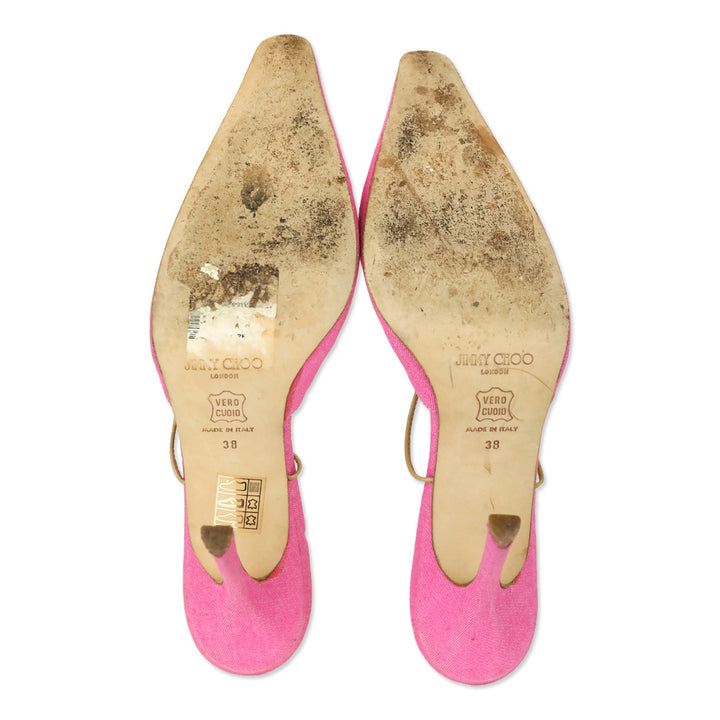 Jimmy Choo Pink Denim Eyelet Ankle-Wrap Pump